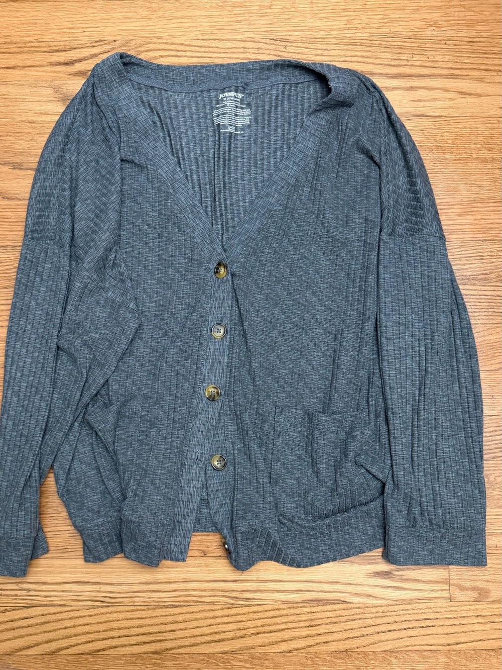 Joyspun Women’s Ribbed Button Front Cardigan Size 3X 22W-24W Charcoal Gray